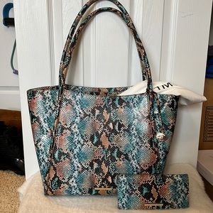 NWT GORGEOUS Brahmin Bailee Leather Satchel & Matching Ady Wallet Ocean Lilyana